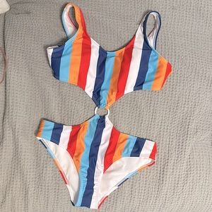 A one piece, kid, colorful stripes, small, one shoulder